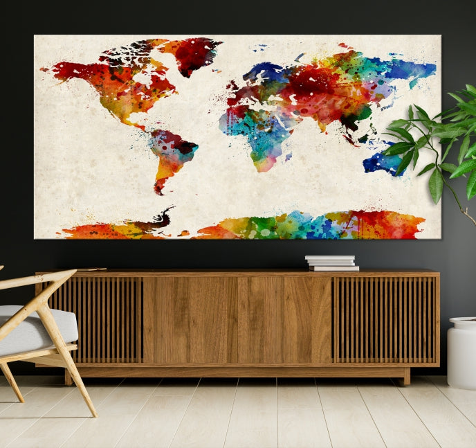 Large Wall Art World Map Watercolor Canvas Print