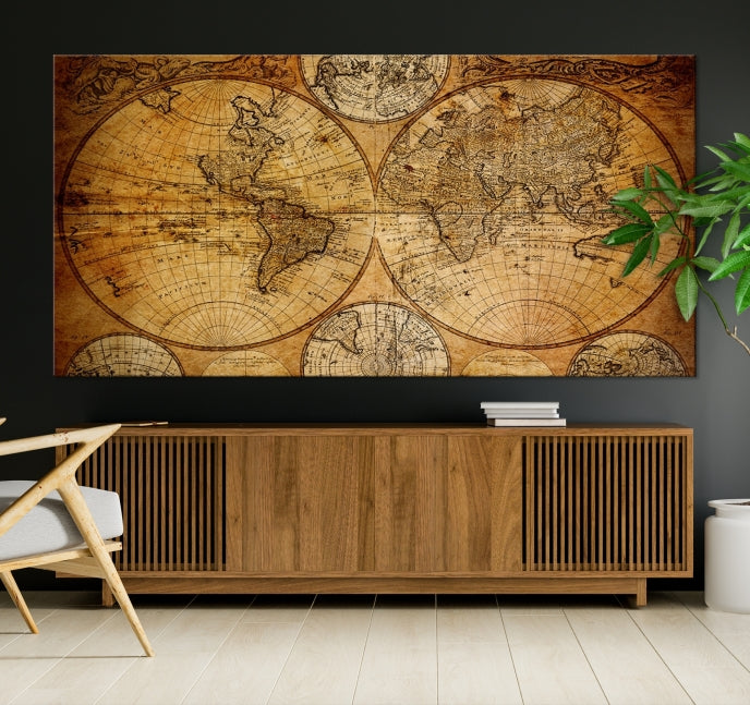 Large Wall Art Antique World Map Canvas PrintAtlas World Map Wall Art Print