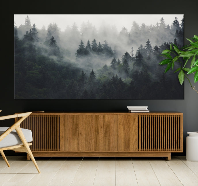 Extra Large Misty Forest Wall Art Foggy Landscape Picture Print on Canvas