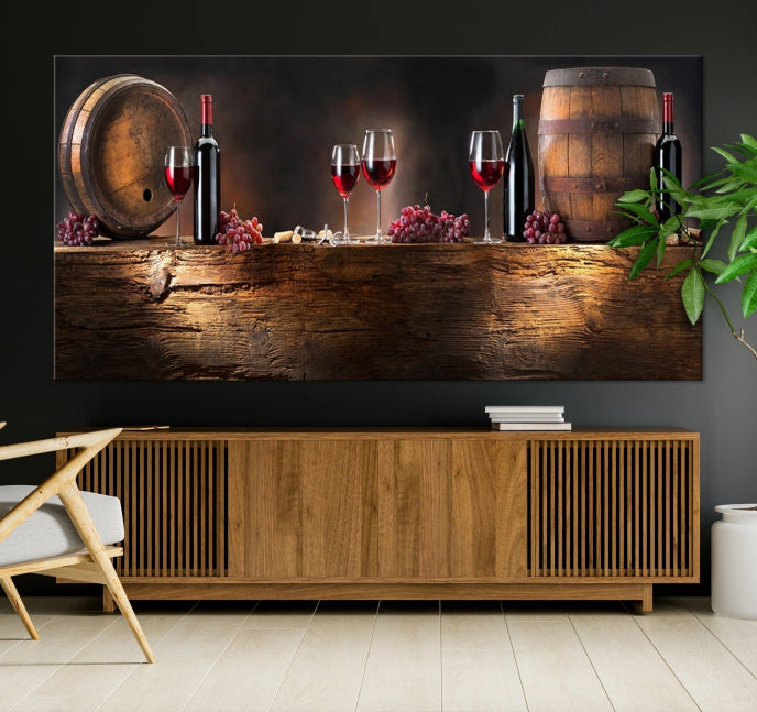 Wine and Barrels Large Wall Art Canvas Print