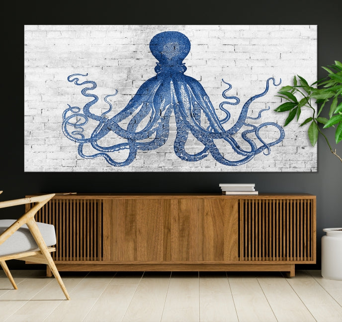 Octopus with Brick Wall Background Large Canvas Art Print for Living Room Decor