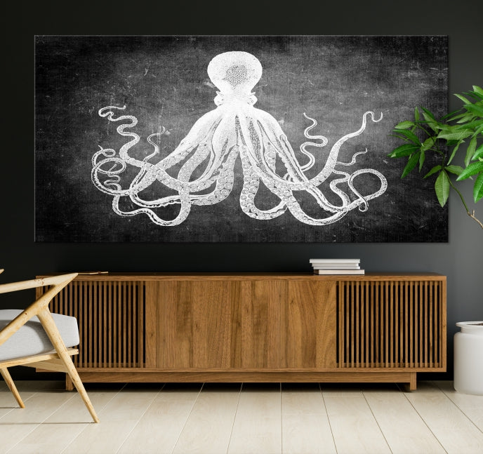 Black and White Octopus Art Print Canvas Wall Decor Easy to Hang