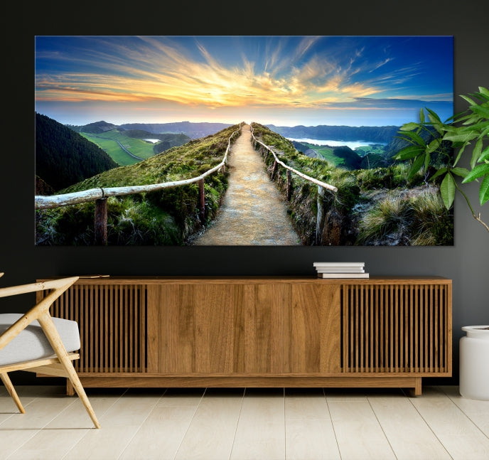 Thrilling Path to Sunset Extra Large Wall Art Mountain Landscape Canvas Print