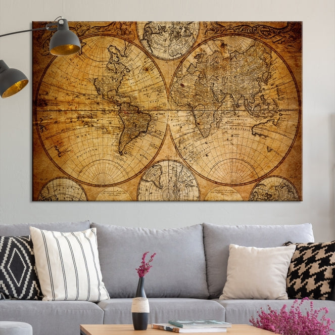 Large Wall Art Antique World Map Canvas PrintAtlas World Map Wall Art Print