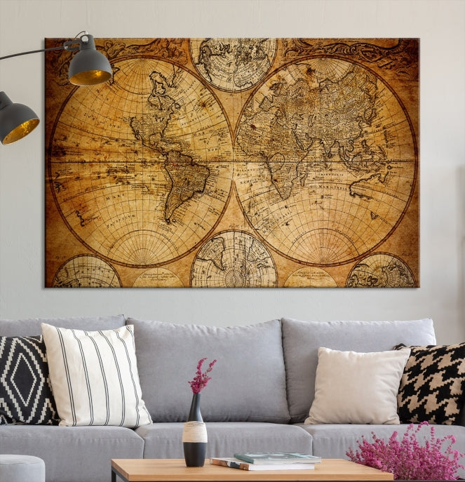 Large Wall Art Antique World Map Canvas PrintAtlas World Map Wall Art Print