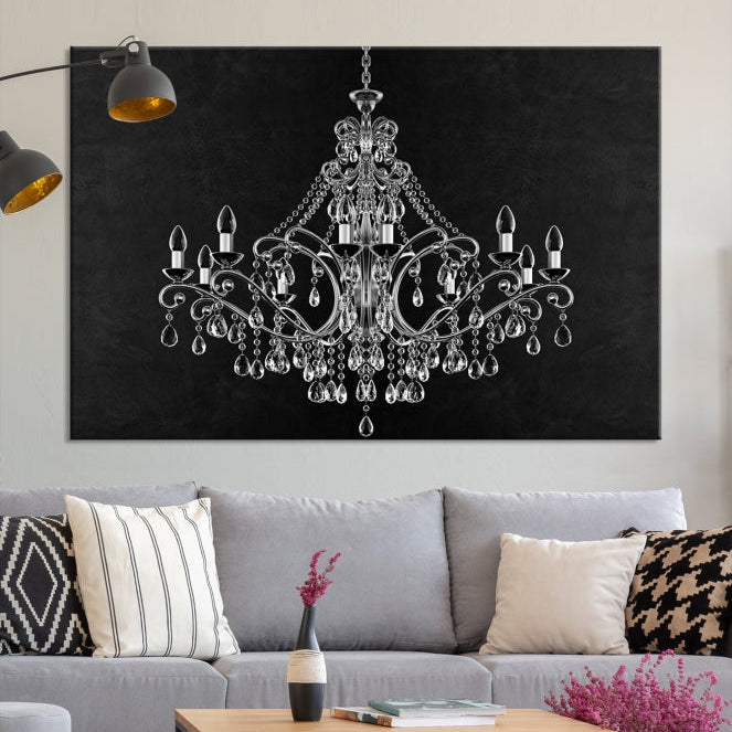 Black and White Chandelier Wall Art Canvas Print for Office Wall Decor