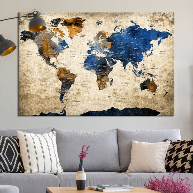 Upgrade Your Decor with a Touch of Grunge & Vintage StyleOur Modern Travel World Map Canvas Print Wall Art