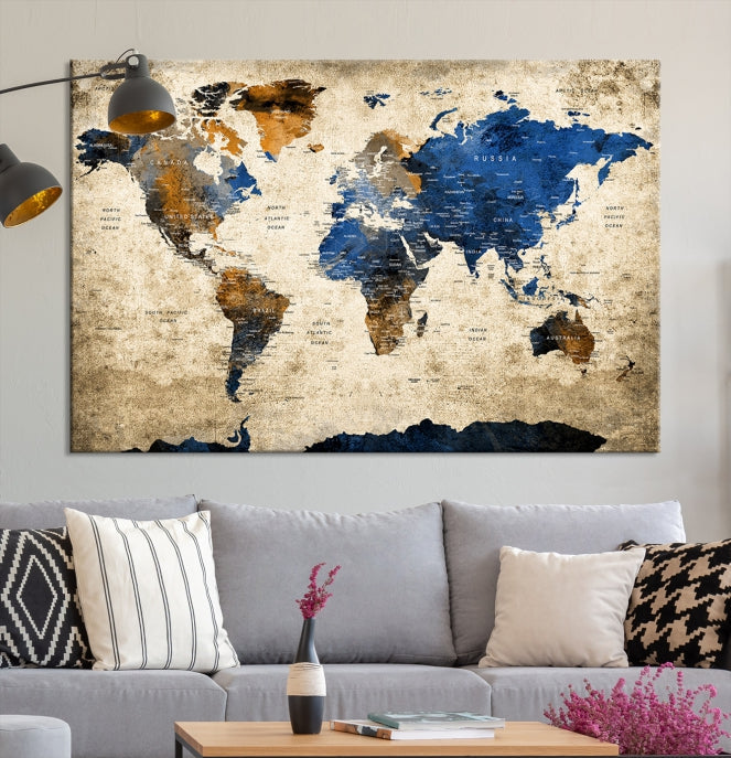 Upgrade Your Decor with a Touch of Grunge & Vintage StyleOur Modern Travel World Map Canvas Print Wall Art