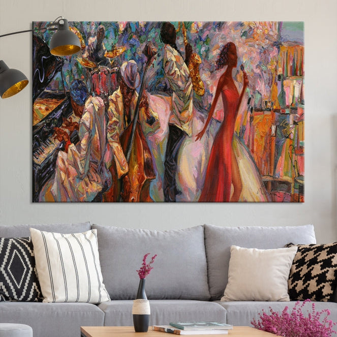 Musician Women and Jazz Orchestra African American Wall Art Canvas Print