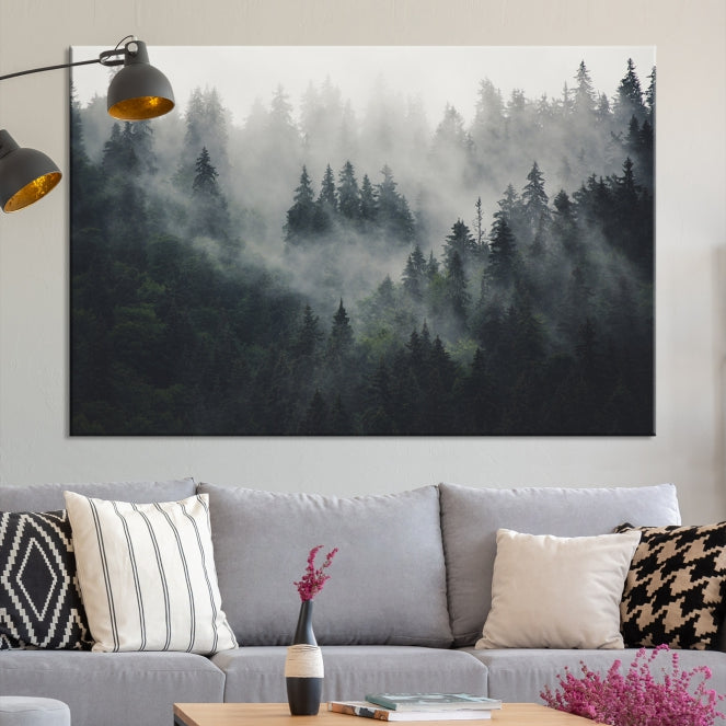 Extra Large Misty Forest Wall Art Foggy Landscape Picture Print on Canvas