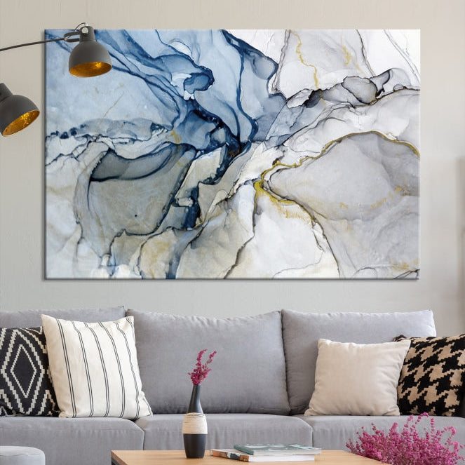 Create a Serene & Stylish Atmosphere with Our Large Blue Fluid Abstract Canvas Wall Art PrintA Modern Masterpiece