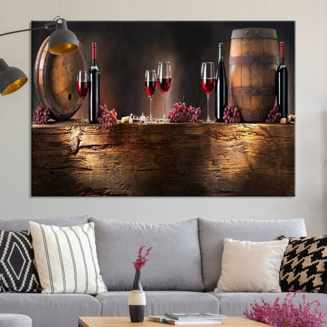 Wine and Barrels Large Wall Art Canvas Print