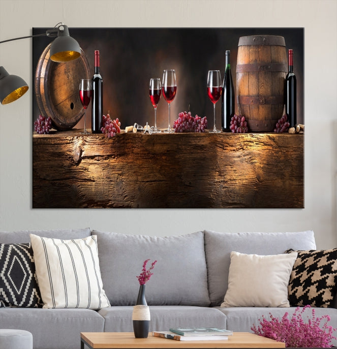 Wine and Barrels Large Wall Art Canvas Print