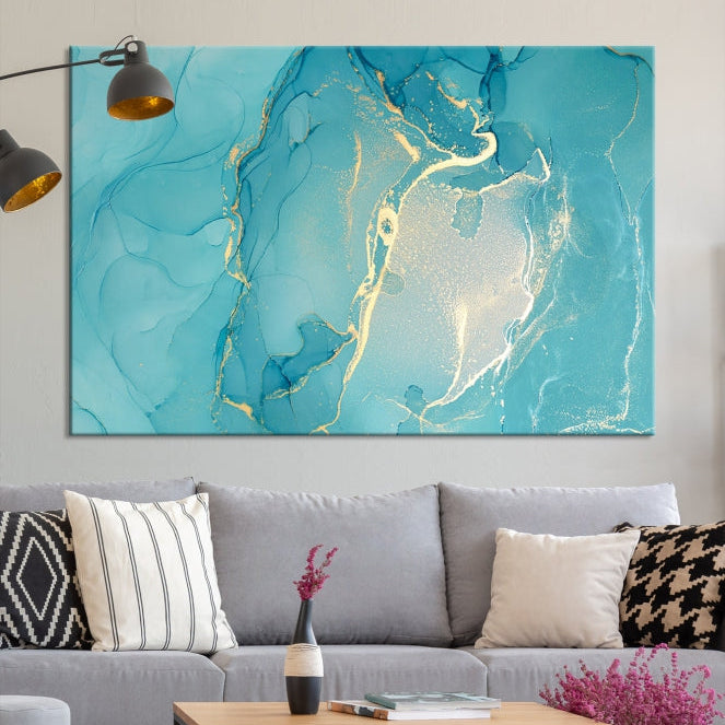 Large Turquoise Abstract Canvas Wall Art Abstract Print