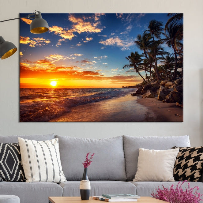 Large Coastal Wall Art Beach at Sunset Canvas Print