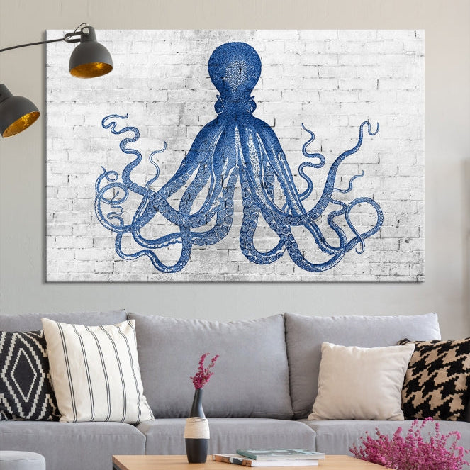 Octopus with Brick Wall Background Large Canvas Art Print for Living Room Decor