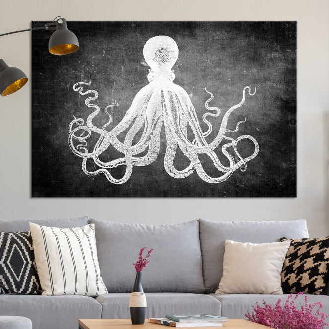 Black and White Octopus Art Print Canvas Wall Decor Easy to Hang