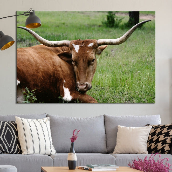 Big Horn Cow Animal Large Wall Art Canvas Print