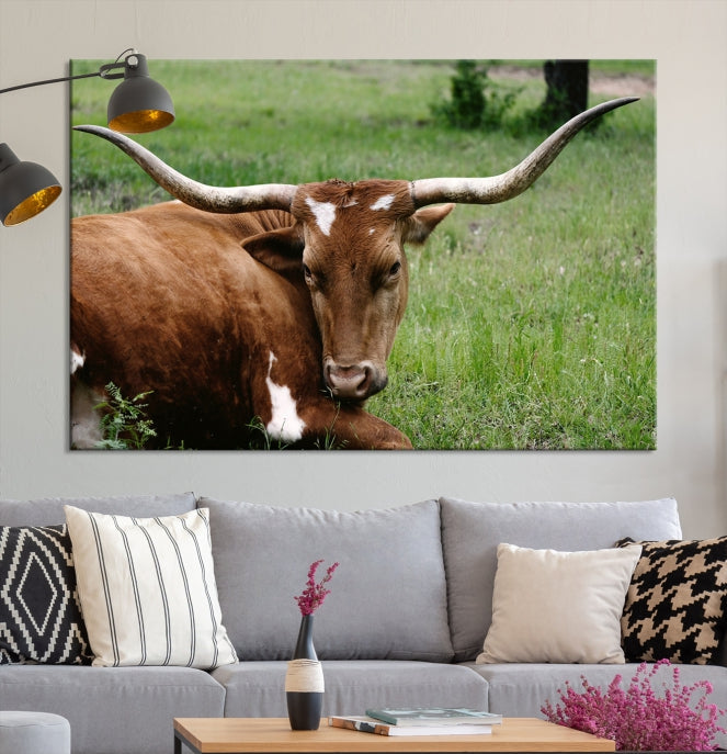 Big Horn Cow Animal Large Wall Art Canvas Print