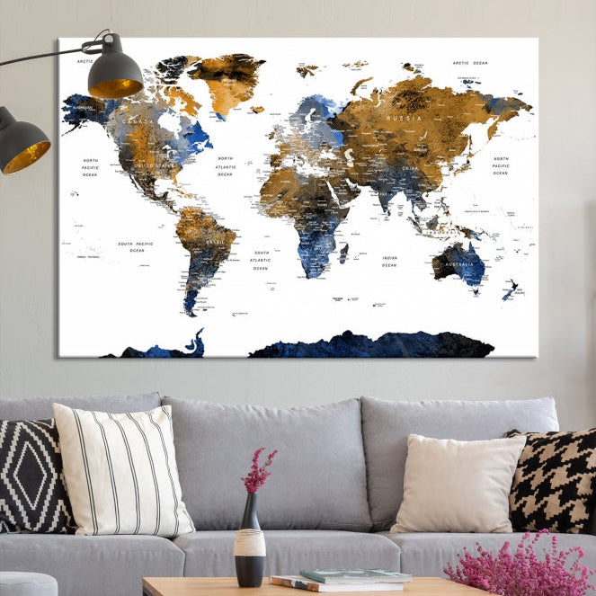 Bring Your Travel Dreams to Life with Our Large Modern World Map Canvas Print Wall ArtA Stylish & Informative Decor