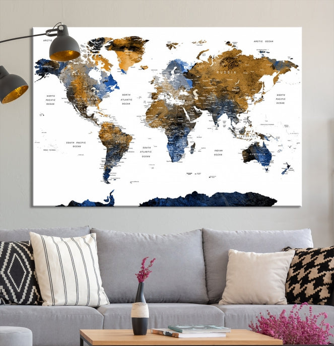 Bring Your Travel Dreams to Life with Our Large Modern World Map Canvas Print Wall ArtA Stylish & Informative Decor