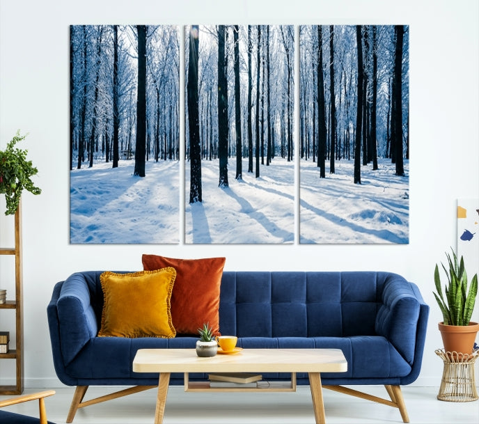 Winter Season in Forest Wall Art Canvas Print