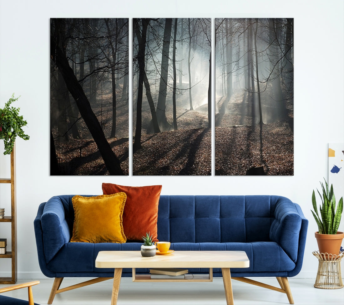 Large Wall Art Fascinating Foggy and Dark Forest Canvas Print