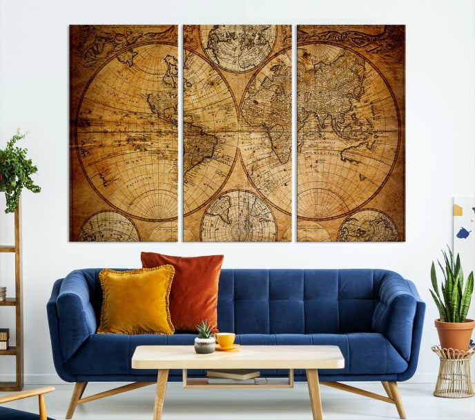 Large Wall Art Antique World Map Canvas PrintAtlas World Map Wall Art Print