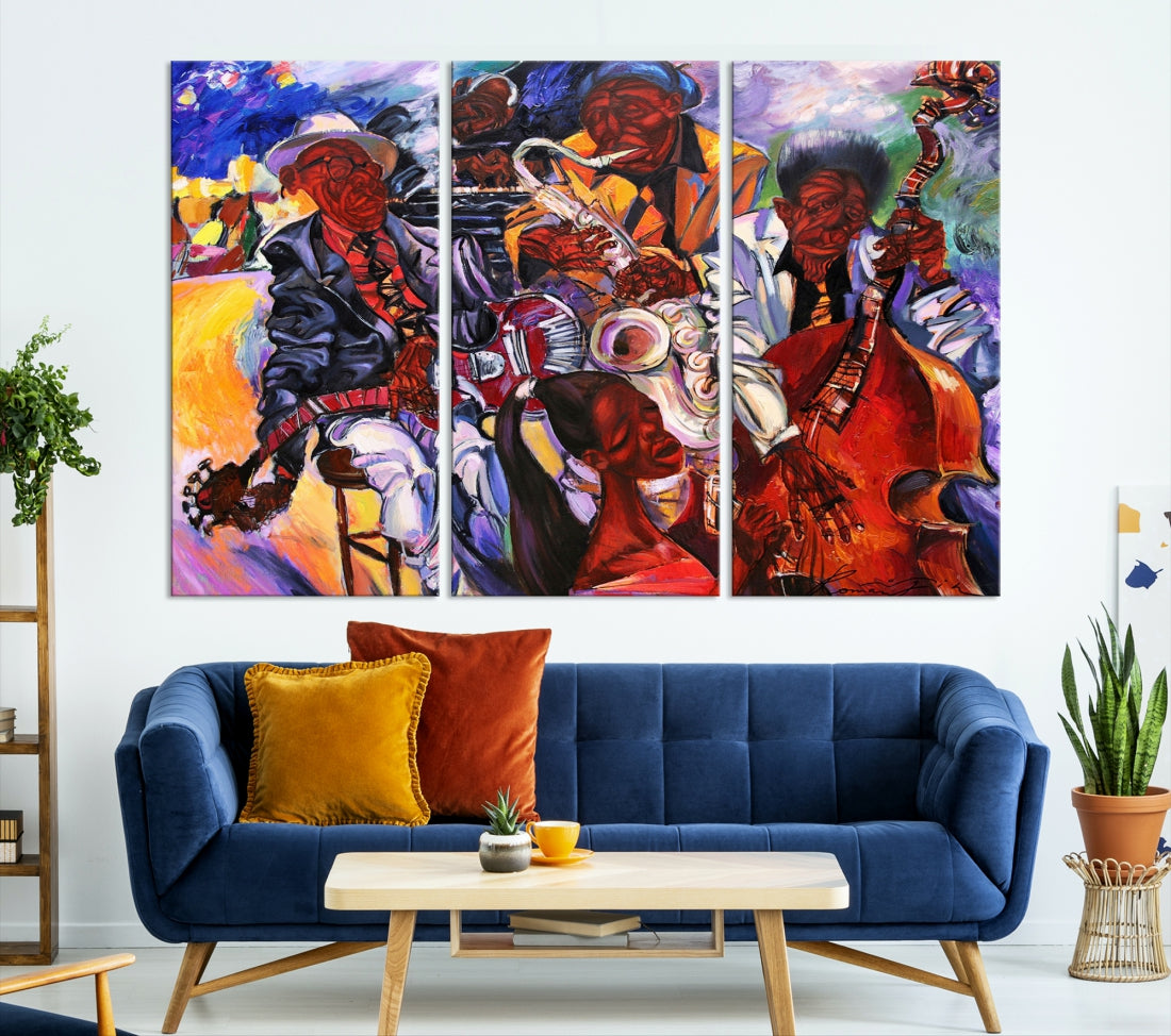 African American Abstract Jazz Music Band Painting Framed Canvas Wall Art Giclee Print