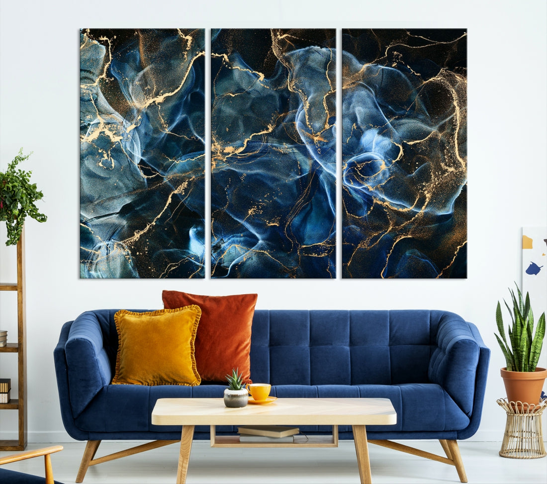 Navy Blue and Smokey Space Abstract Canvas Wall Art Giclee Print