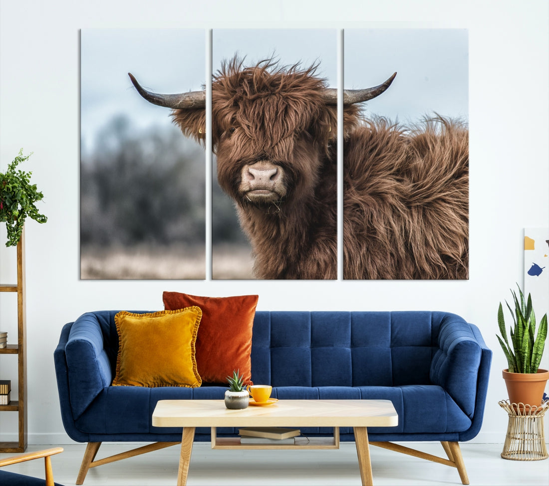 Fluffy Highland Cow Photograph Large Wall Art Canvas Print Cute Animals Picture Wall Decor Artwork for Living Room Farmhouse Printable Art Housewarming Gift Modern Home Art Decor