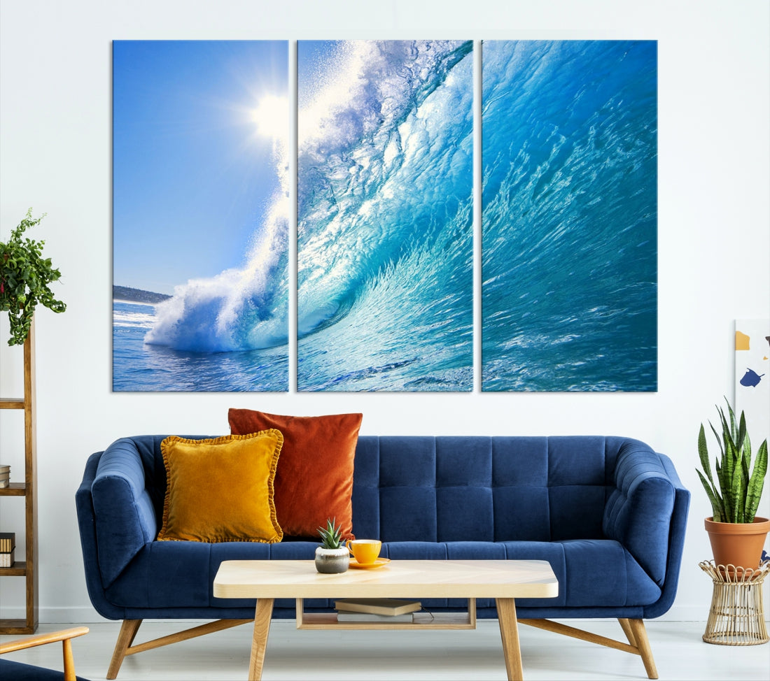 Surfing Wave Art Print Big Blue Ocean Canvas Wall Art for Living Room Decor