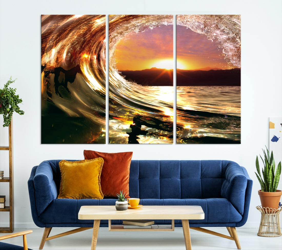 Ocean Waves Crash Under Radiant Sun Wall Art Canvas Print