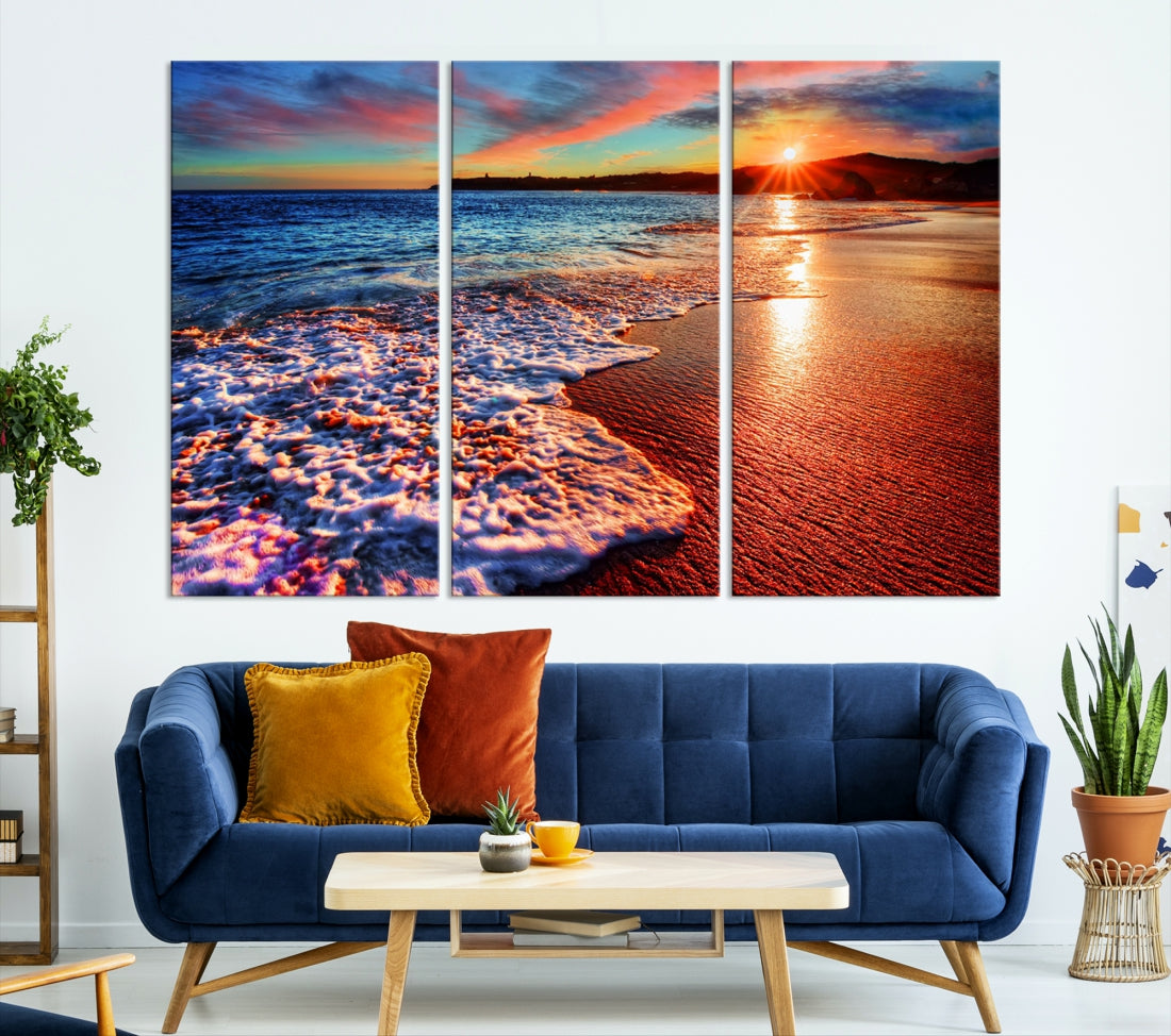 Beautiful Ocean Sunset Beach Giclee Canvas Extra Large Wall Art Print