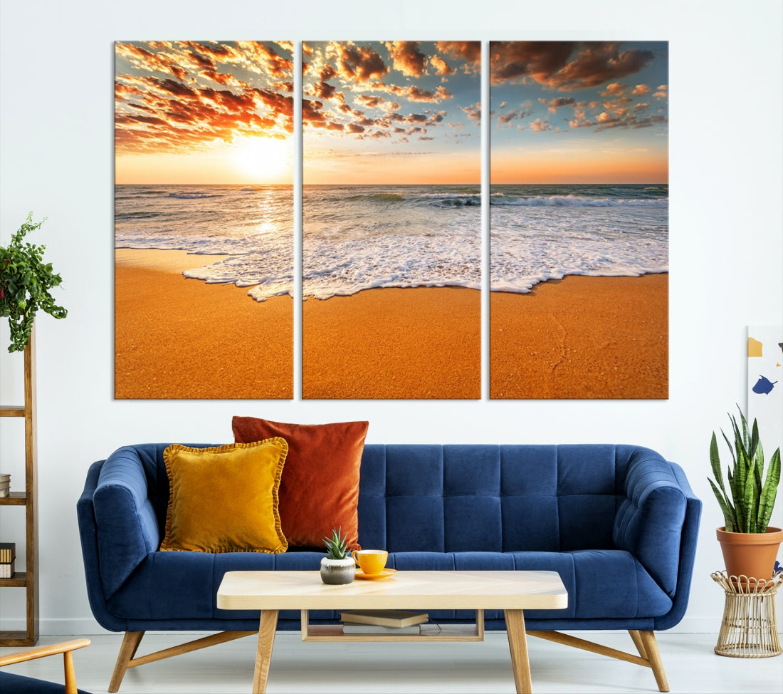 Breathtakingly Beautiful Ocean Sunset on Sandy Beach Extra Large Wall Art Canvas Print