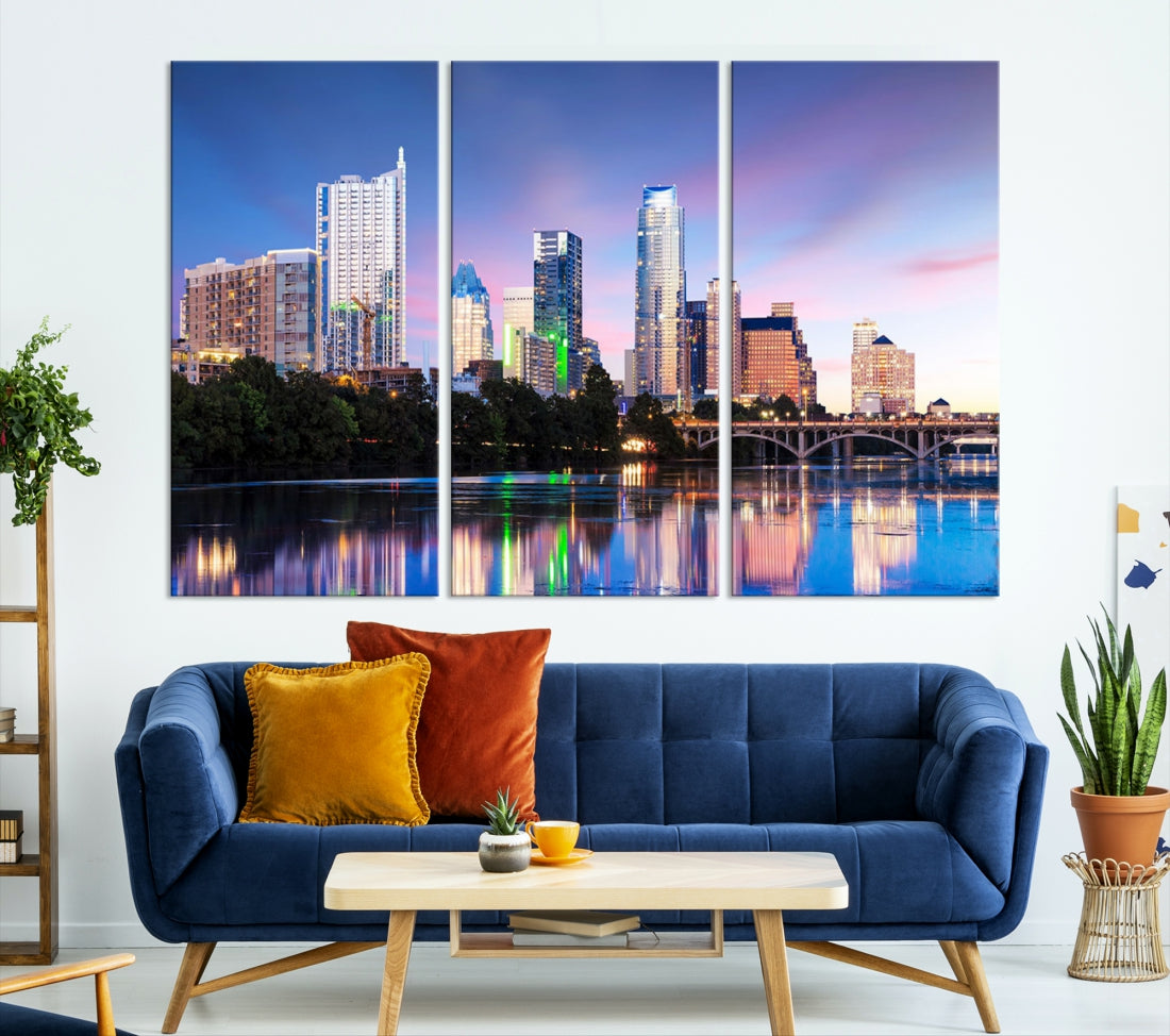 Extra Large Austin City Canvas Print Purple Dusk Skyline Wall Art