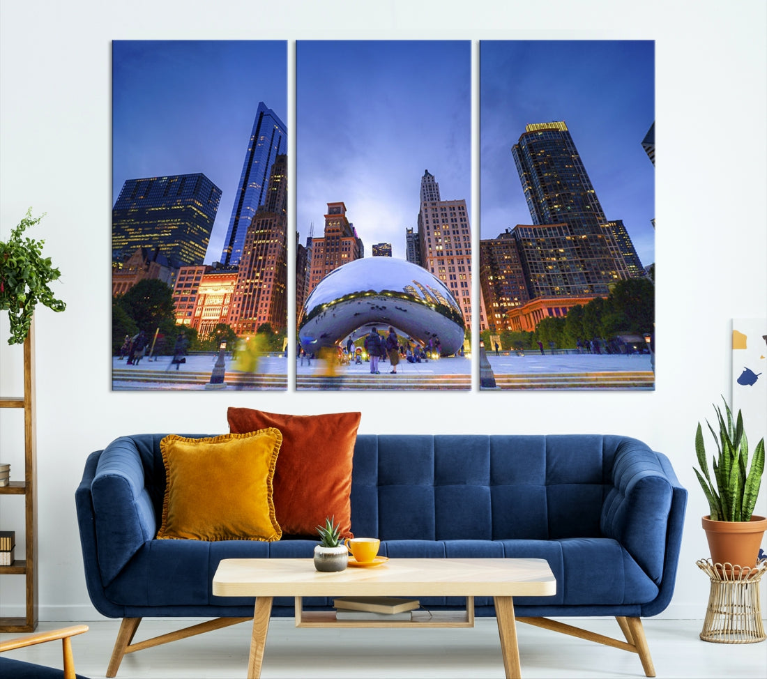 Chicago Night Skyline Wall Art Downtown Cityscape Canvas Picture Print Framed