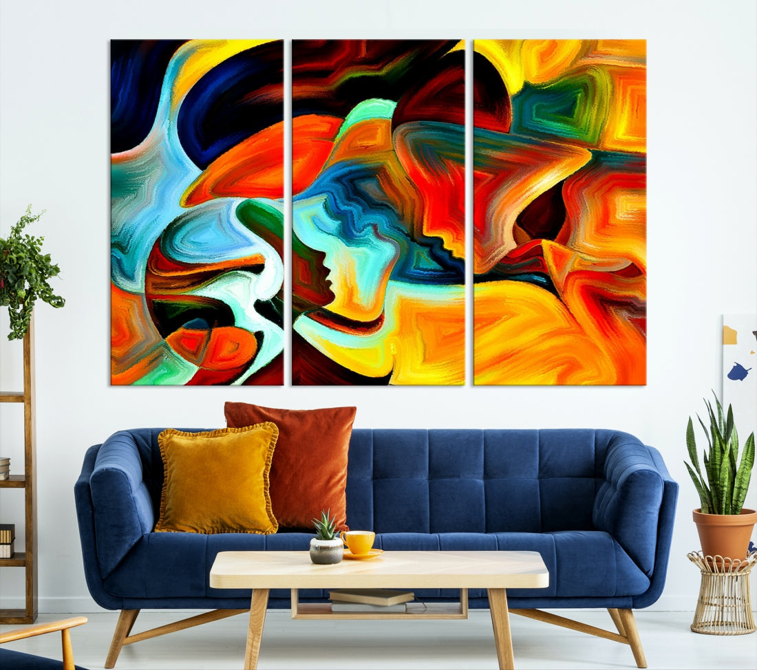 Abstract Human Faces Modern Painting Canvas Wall Art Print for Office