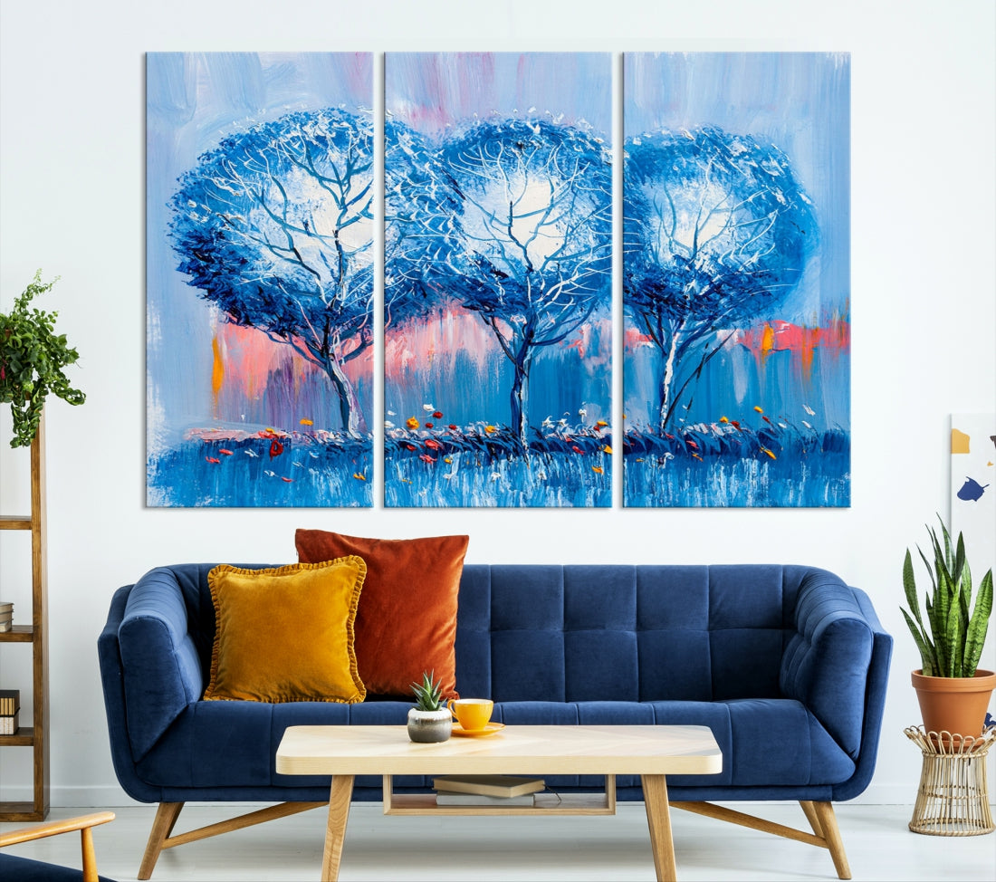 Abstract Blue Trees Oil Painting Printed on Canvas Wall Art Modern Wall Decor