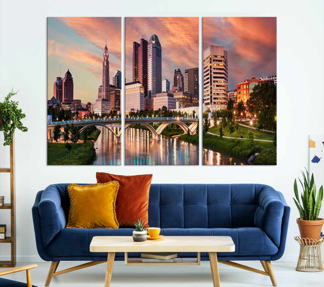 Large Columbus City View Skyline Wall Art Columbus Picture Canvas Print