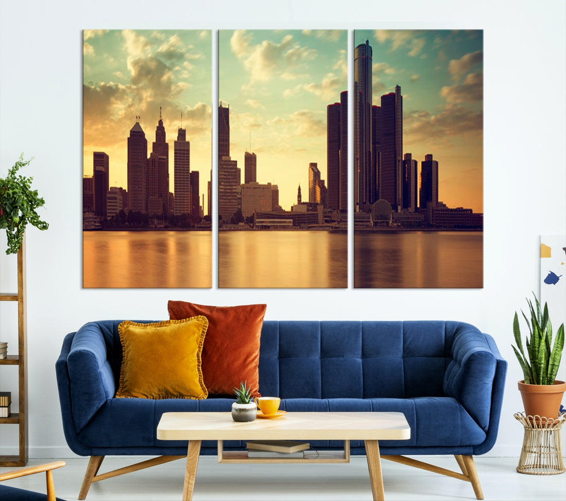 Detroit Downtown Towers Skyline Wall Art Cityscape Canvas Print