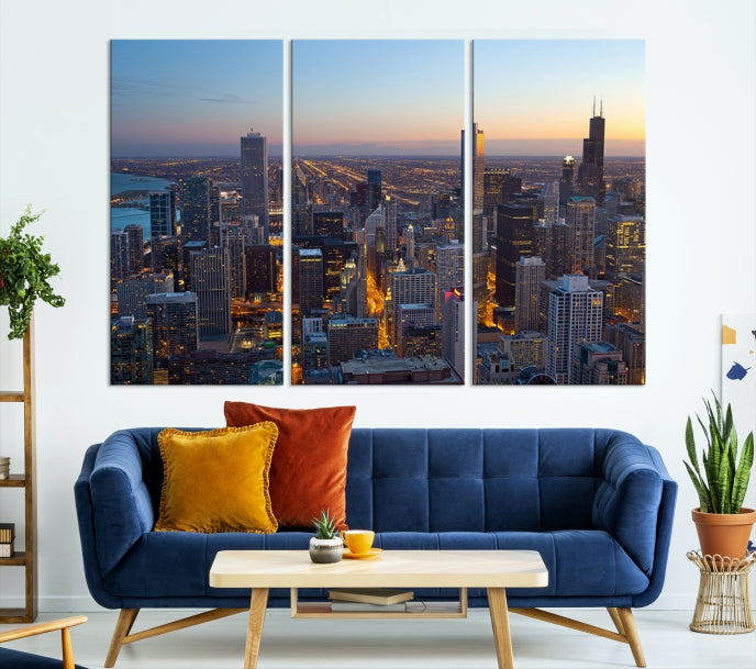 Aerial View of Chicago Wall Art Skyline Canvas Print Framed Ready to Hang