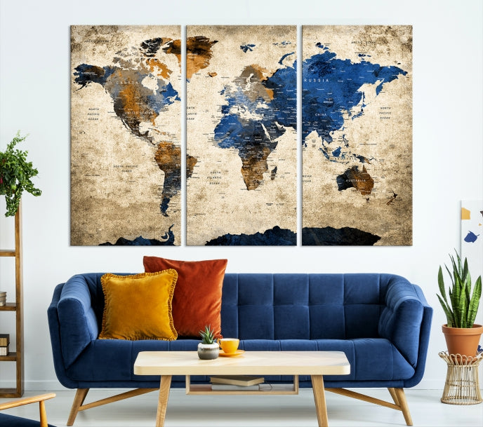 Upgrade Your Decor with a Touch of Grunge & Vintage StyleOur Modern Travel World Map Canvas Print Wall Art