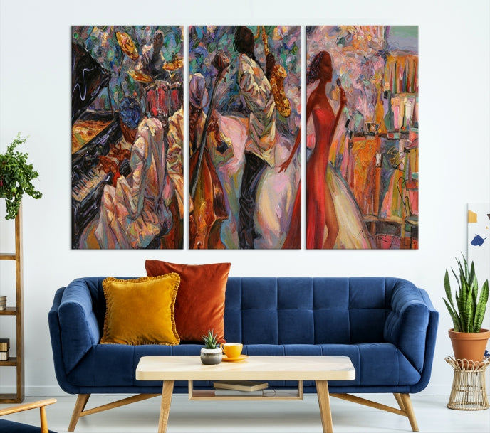 Musician Women and Jazz Orchestra African American Wall Art Canvas Print