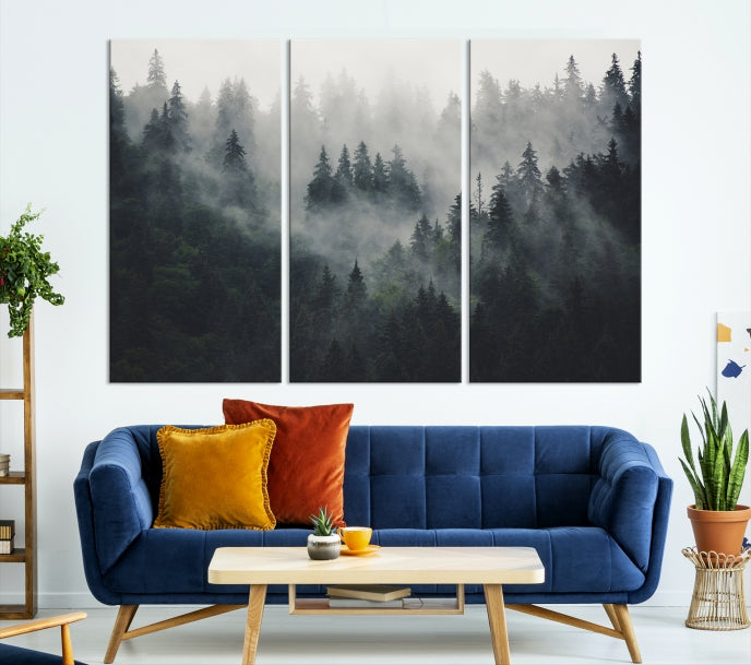 Extra Large Misty Forest Wall Art Foggy Landscape Picture Print on Canvas