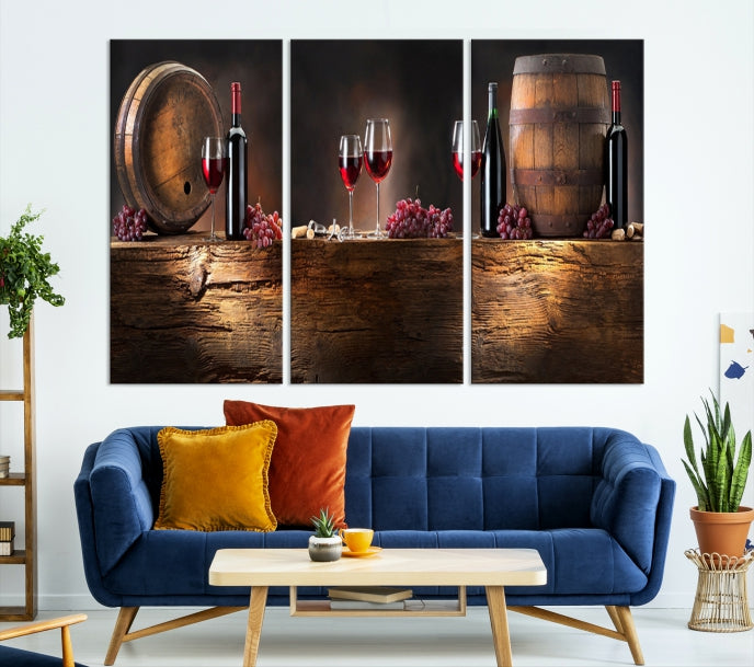 Wine and Barrels Large Wall Art Canvas Print