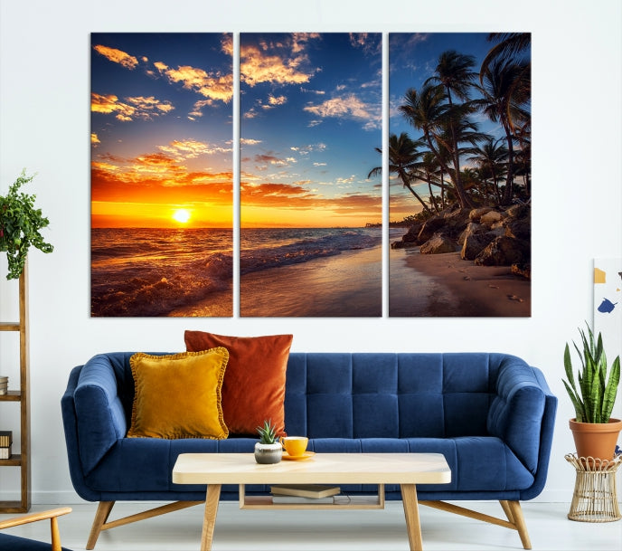 Large Coastal Wall Art Beach at Sunset Canvas Print