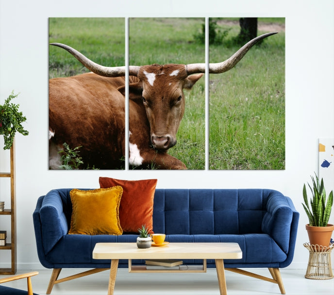 Big Horn Cow Animal Large Wall Art Canvas Print