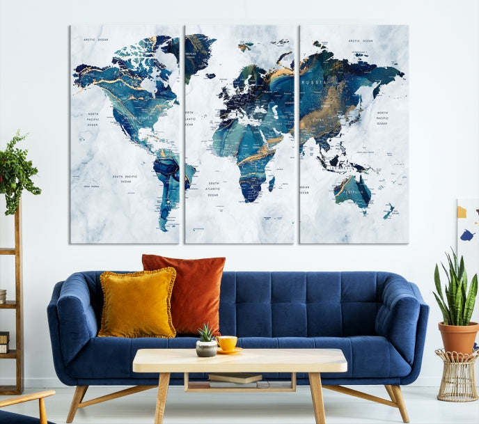 Extra Large World Map Wall Art Canvas Print Housewarming Gift