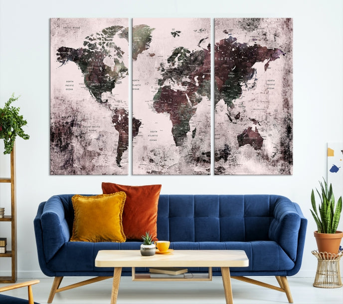 Large Grunge World Map Wall Art Print